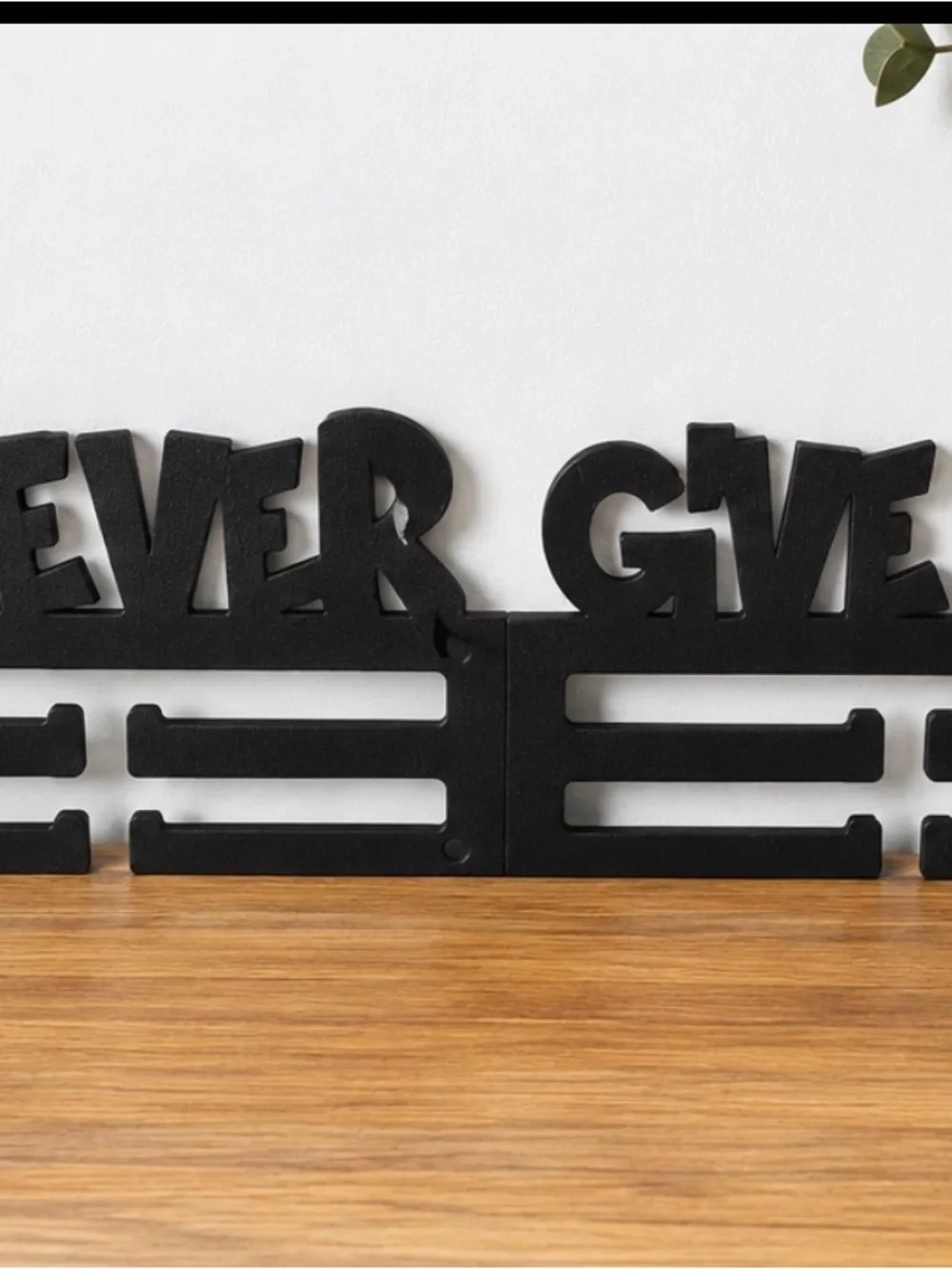 Never Give Up Black Metal Medal Hanger - Inspirational Wall Hook